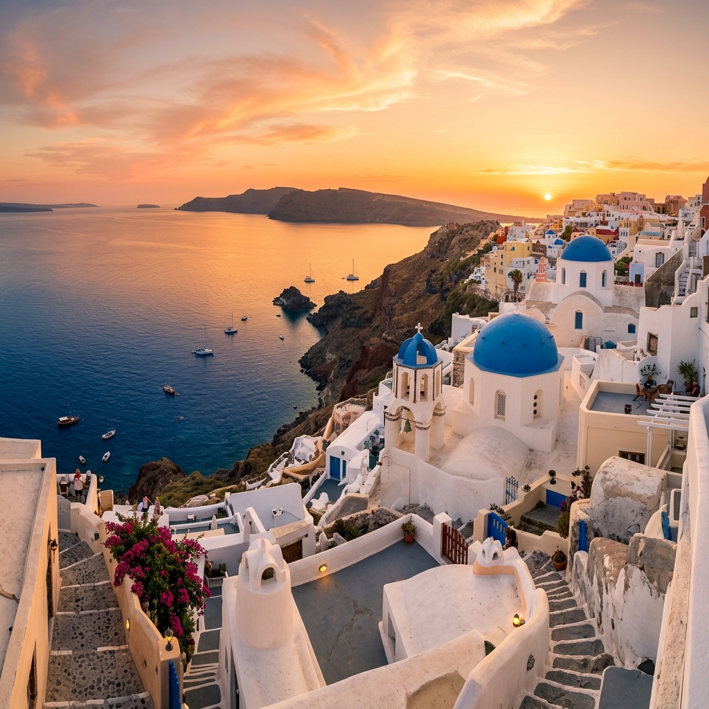 Krásné řecké moře a bílé domy na ostrově Santorini